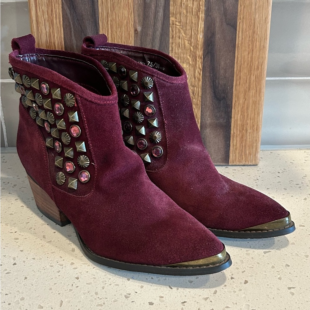 Chinese Laundry Maroon Ankle Boots with Studs